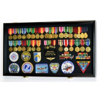 Large Military Medals Flag Pins Ribbons Patches Display Case Cabinet Shadow Box   371967600823